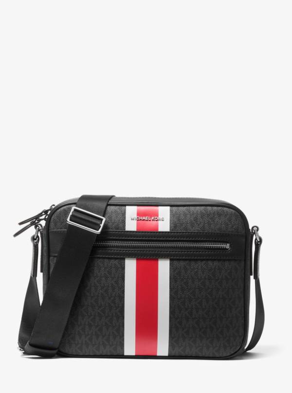 Panske Crossbody Kabelka Michael Kors Hudson Logo Stripe Camera Svetlo Červené - Tasky Michael Kors Nejlevnejsi | SORAV-4829